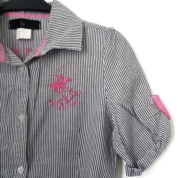 Beverly Hills Polo Club Gray/White Stripe Top, L - Picture 3 of 5